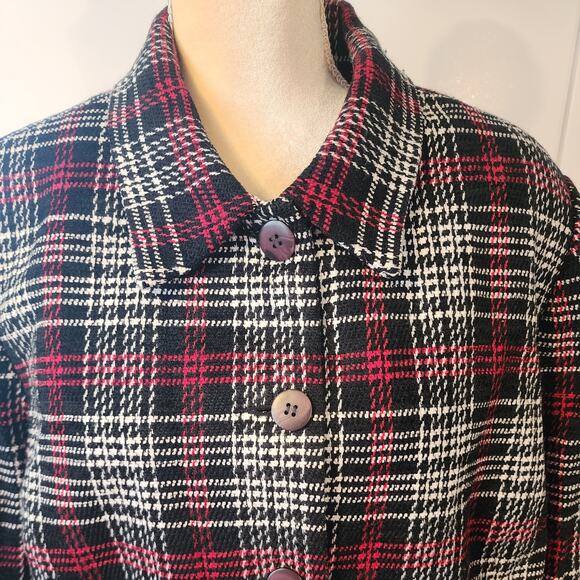 Sag Harbor Women's Tweed Plaid Red Black White Shacket Blazer - Picture 2 of 5